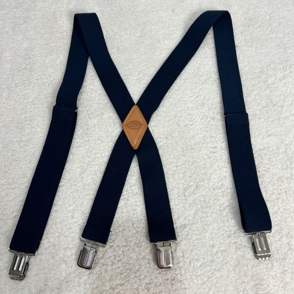 Dickies Men's Blue 1 1/2 inch Solid Straight Clip Adjustable X Back Suspender - Picture 2 of 2